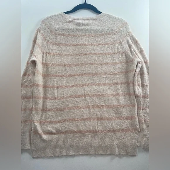 NWT Barefoot Dreams CozyChic Lite Striped Raglan Sweater Pink Cream Size Small - Picture 4 of 10